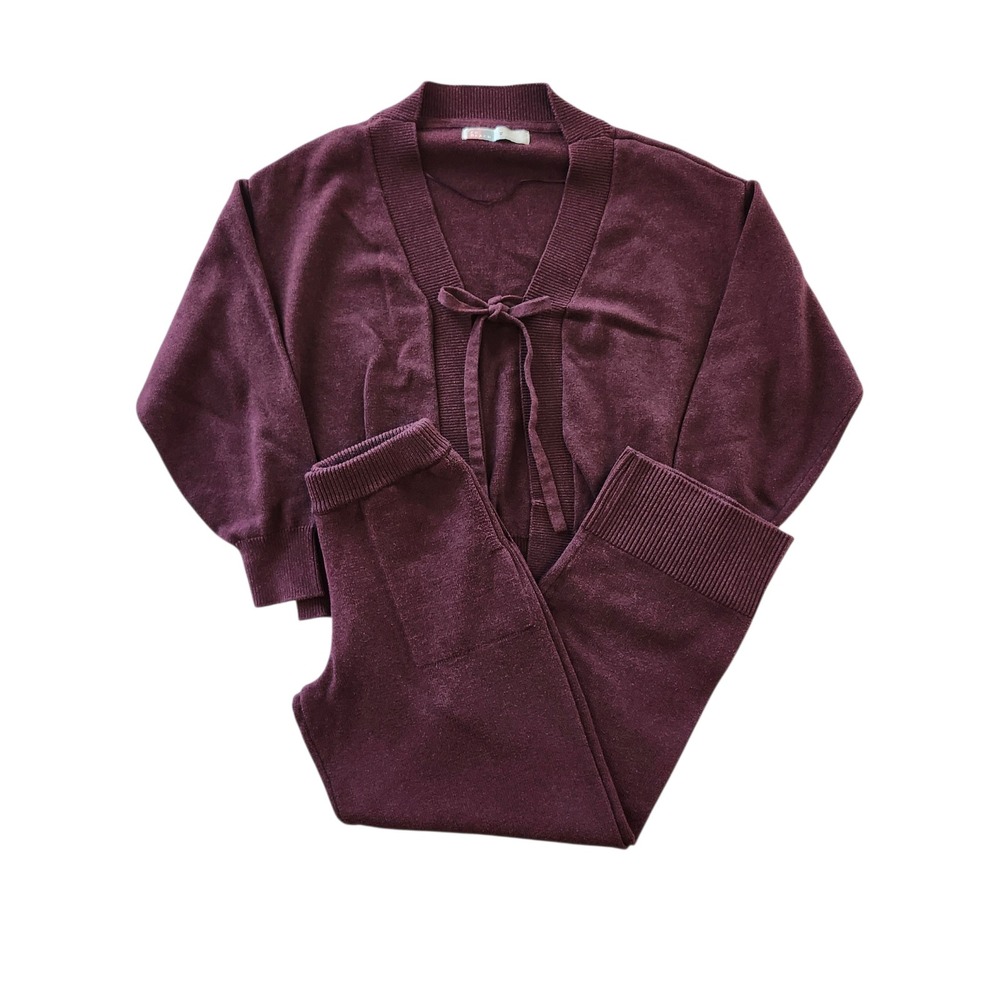 Free People FP Beach Solar Cardigan Burgundy Cotton Knit and Pants Set Womens XS